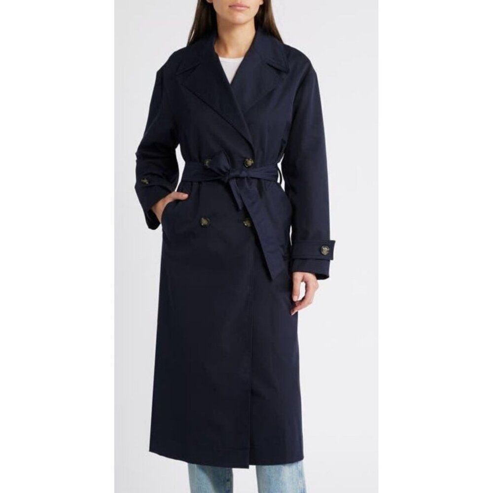 Jones New York Women Navy Wool  Trench Coat With Removable Lining Size 2R